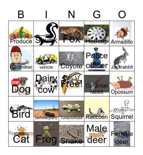 Road Kill + Bingo! Bingo Card