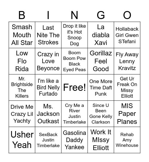Rock and Mix Bingo Card