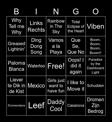 Foute Muziek Bingo Card