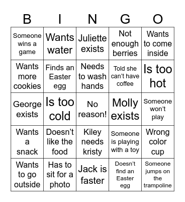 Why is Avery crying? Bingo Card