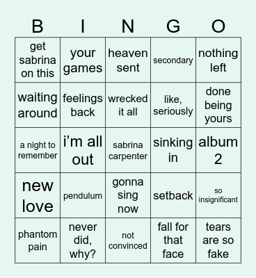 YNMN Bingo Card