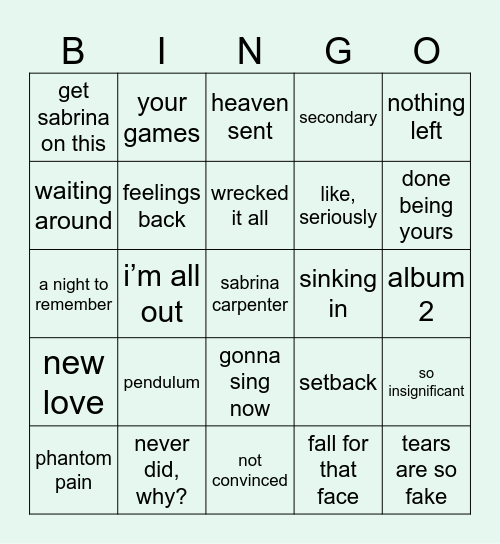 YNMN Bingo Card