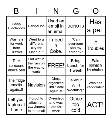 HSA's Team Lunch Bingo Card