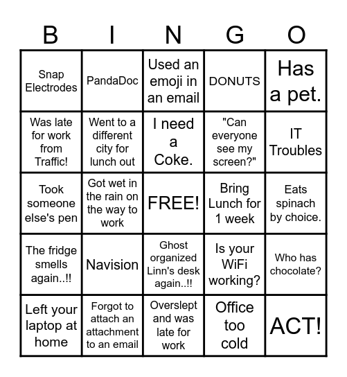 HSA's Team Lunch Bingo Card
