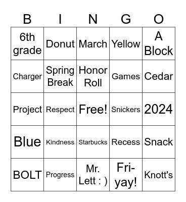 Mr. Lett's BINGO Card