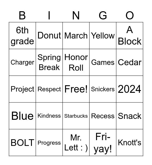 Mr. Lett's BINGO Card