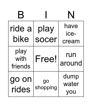 fun things to do in summer Bingo Card