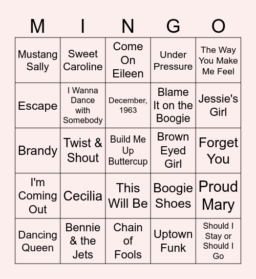 Sing It! Bingo Card