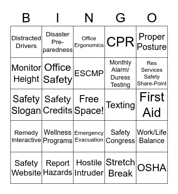 Branch Office Safety Bingo Card