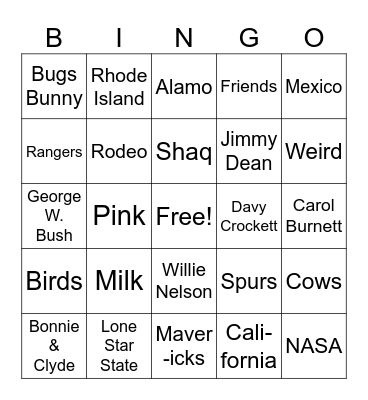 Texas Trivia Bingo Card