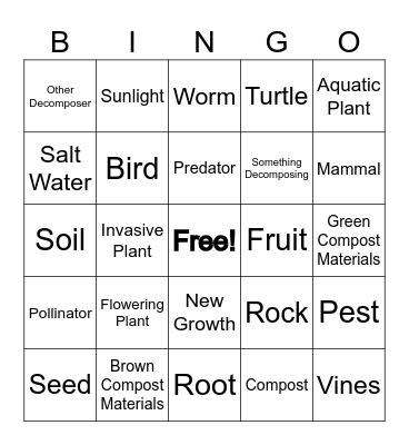 Gardening 101 Bingo Card