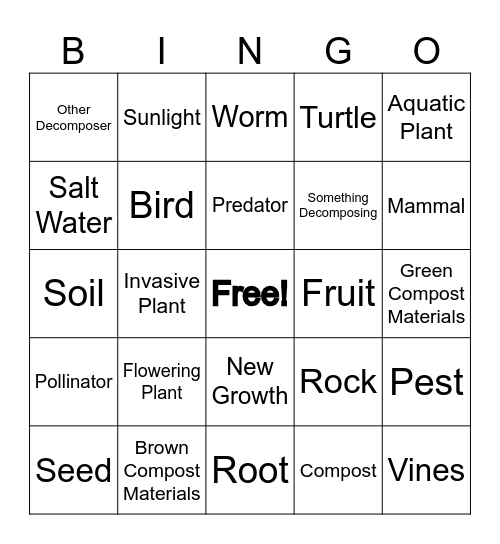 Gardening 101 Bingo Card