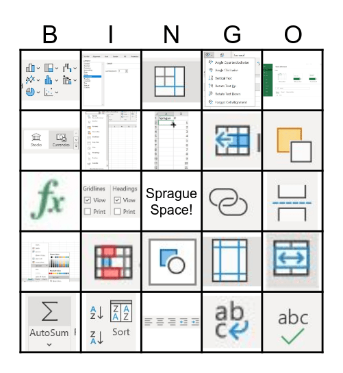 Excel Commands Bingo Card