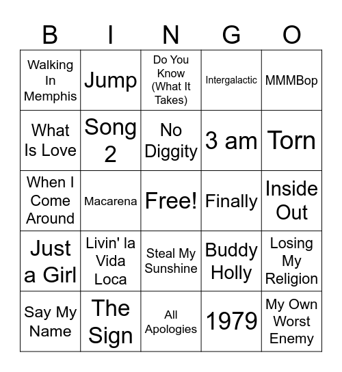 MM 90's #3 Bingo Card
