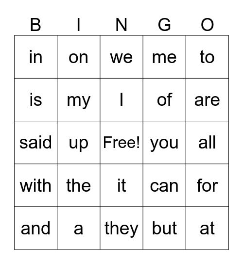 Sight Word Bingo- Red Group Bingo Card