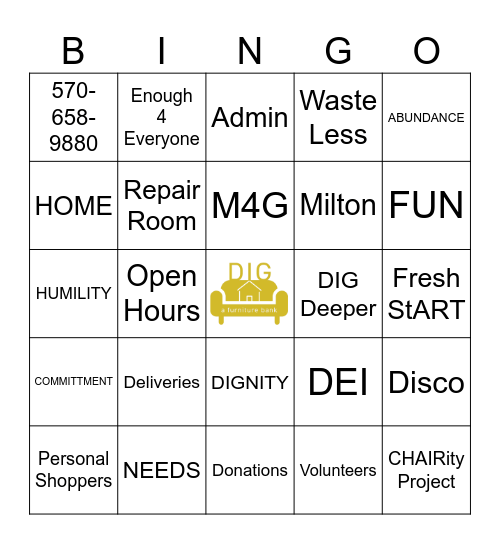 DIG VOLUNTEER Bingo Card