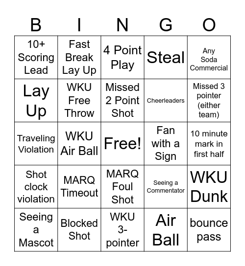 March Madness Bingo Card