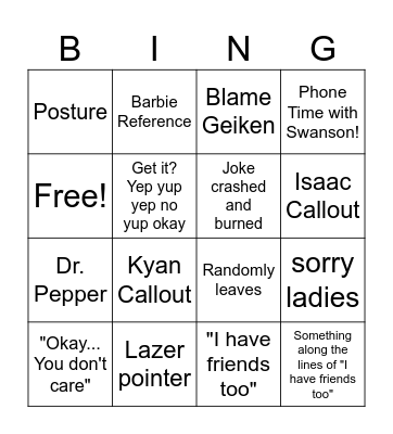 Swanson Bingo Card