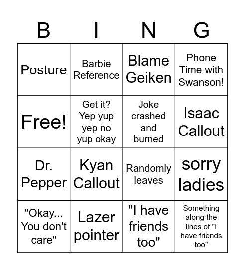 Swanson Bingo Card