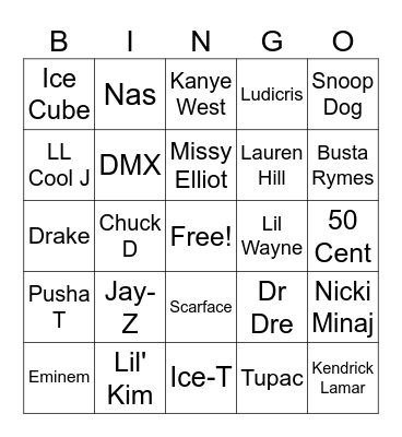 Rappers Bingo Card