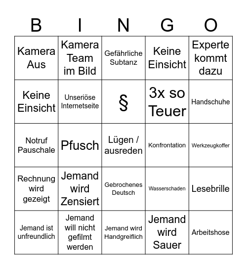 Kammerjäger Bingo Card