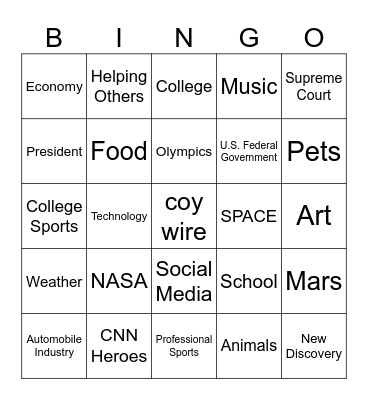 CNN10 BINGO Card