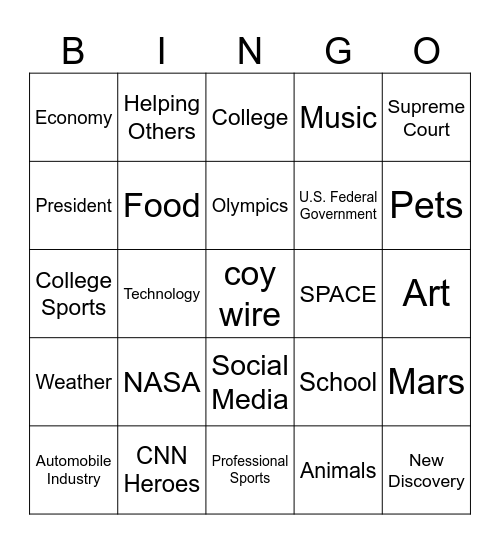 CNN10 BINGO Card