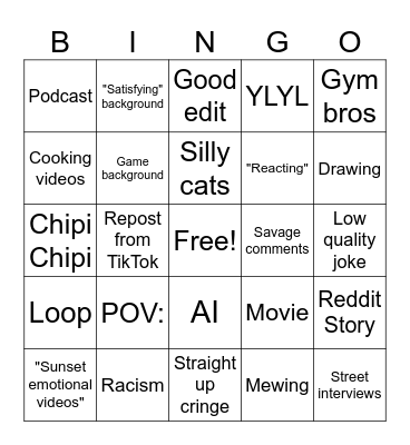 Instagram Bingo Card