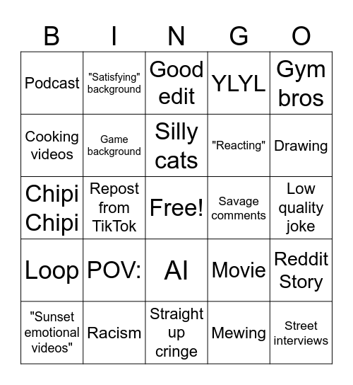 Instagram Bingo Card