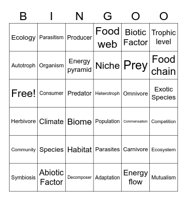 Interdependent Life Bingo Card