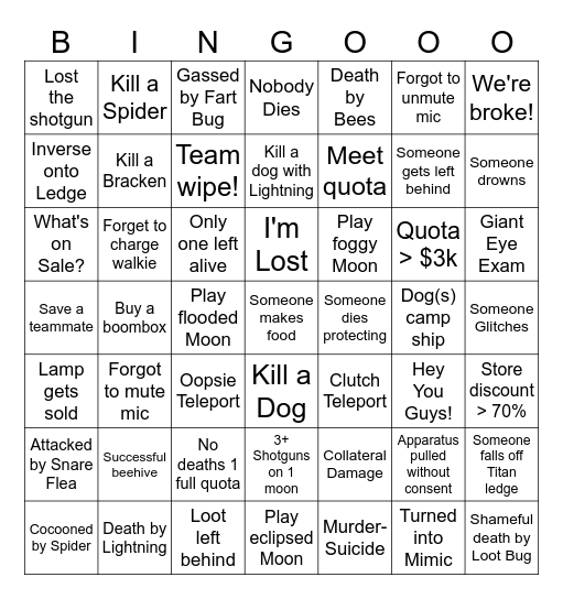 Lethal Company Bingo Card