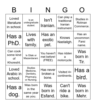 UTIRAN Nowruz Bingo! Find someone who... Bingo Card