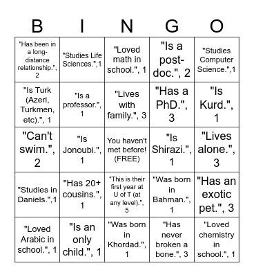 UTIRAN Nowruz Bingo! Find someone who... Bingo Card