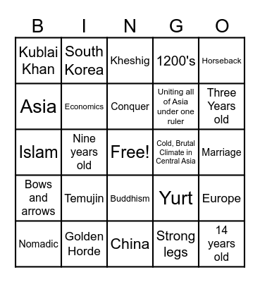 The Mongols with Fox Bingo Card