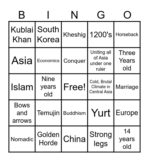 The Mongols with Fox Bingo Card