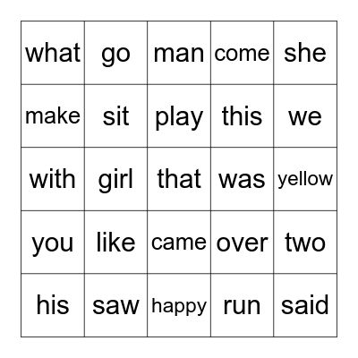 Bingo SIGHT WORDS 3 Bingo Card