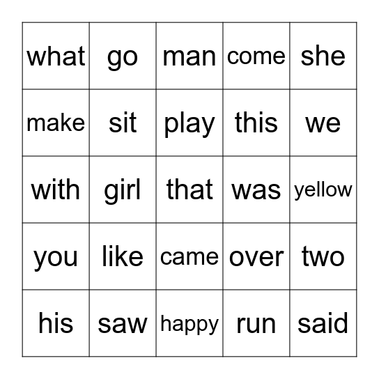 Bingo SIGHT WORDS 3 Bingo Card