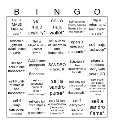 Sandro/Maje Bingo Card