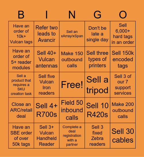Sales Bingo Card