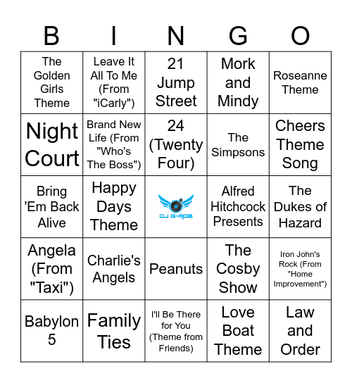 TV Themes 2 Bingo Card