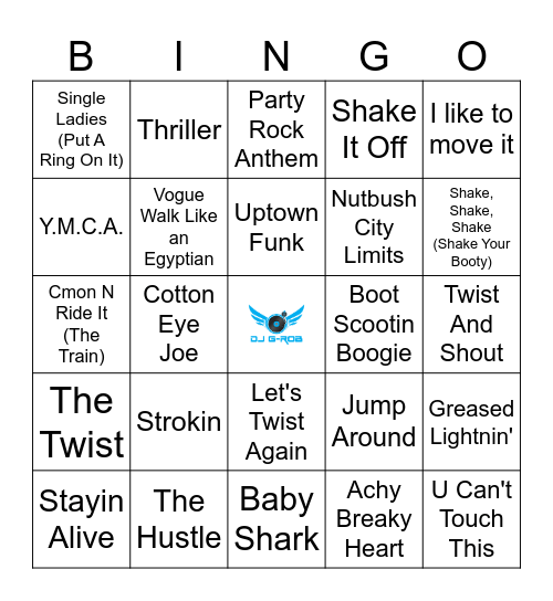 Dance Songs Bingo Card