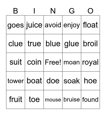 Vowel Combinations #54 & #55 Bingo Card