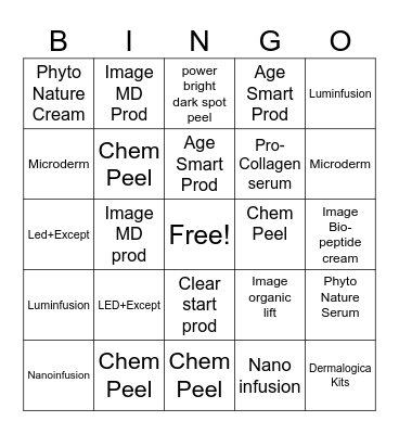 Esthetics Bingo Card