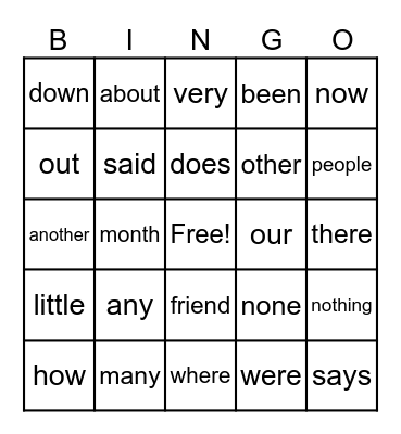 Heart Word BINGO <3 Bingo Card