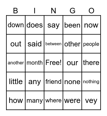 Heart Word BINGO <3 Bingo Card