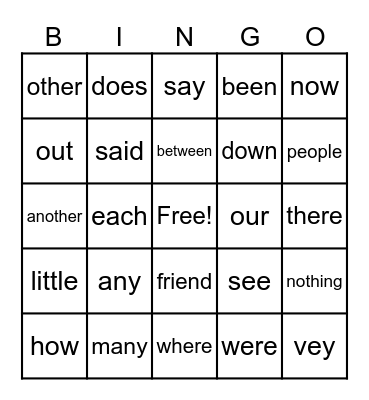 Heart Word BINGO <3 Bingo Card