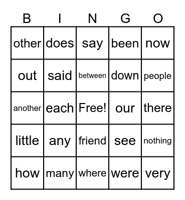 Heart Word BINGO <3 Bingo Card