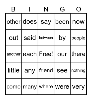 Heart Word BINGO <3 Bingo Card