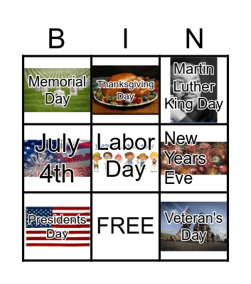 National Holidays Bingo Card