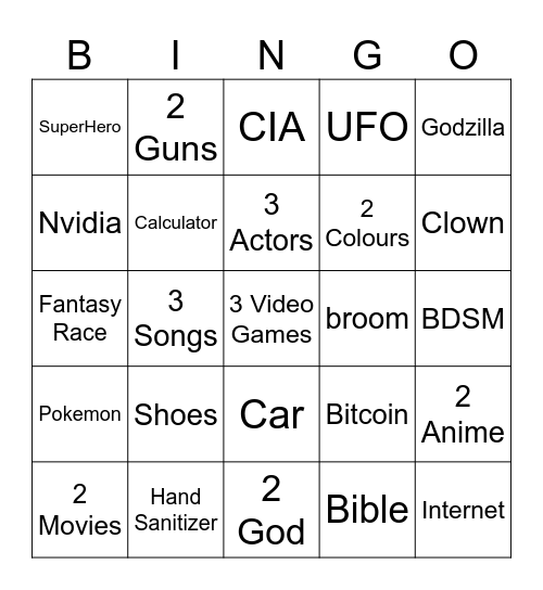 Craft Bingo Card